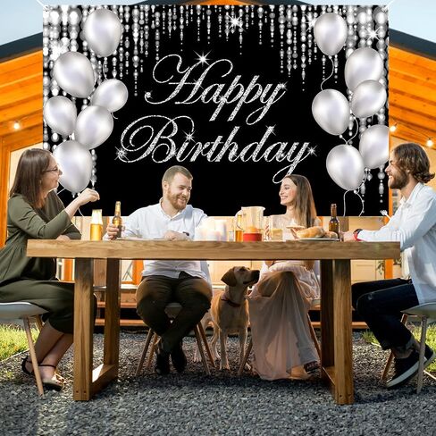 Blue Silver Happy Birthday Decorations - Large Banner & Backdrop for Indoor/Outdoor Parties - Supplies for Men, Women, Boys & Girls in Kuwait