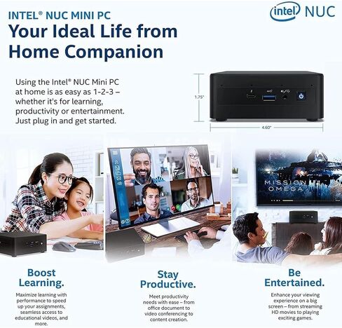 مجموعة أداء الكمبيوتر الصغير Intel NUC 11 Business، Intel Core i7-1165G7، ذاكرة الوصول العشوائي 16 جيجابايت، 1 تيرابايت SSD، Wi-Fi 6، HDMI، RJ45، MiniDP، Windows 11 Pro in Kuwait