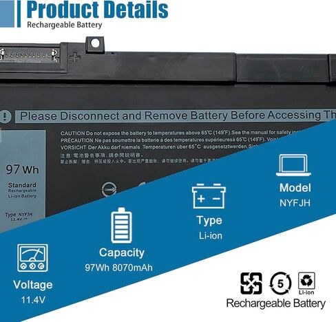 VANPIR NYFJH Laptop Battery 11.4V 97Wh 8070mAh Replacement for Compatible with Dell Precision 7530 7730 7540 7740 Series Notebook 5TF10 0WMRC 00WMRC GW0K9 0GW0K9 in Saudi Arabia