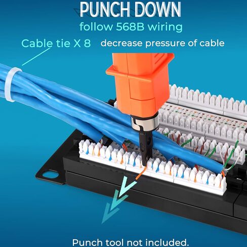 Rapink Patch Panel 24 Port Cat6 10G Support, Network Panel UTP 19-Inch, Wallmount or Rackmount 1U Ethernet Patch Panel Punch Down Block for Cat6, Cat5e, Cat5 Cabling in Saudi Arabia