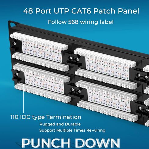 Rapink Patch Panel 24 Port Cat6 10G Support, Network Panel UTP 19-Inch, Wallmount or Rackmount 1U Ethernet Patch Panel Punch Down Block for Cat6, Cat5e, Cat5 Cabling in Saudi Arabia