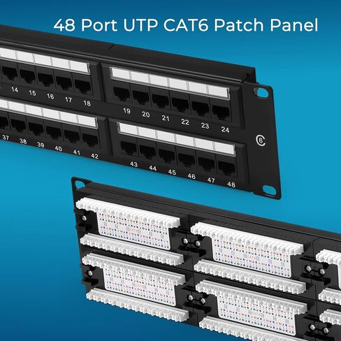 Rapink Patch Panel 24 Port Cat6 10G Support, Network Panel UTP 19-Inch, Wallmount or Rackmount 1U Ethernet Patch Panel Punch Down Block for Cat6, Cat5e, Cat5 Cabling in Saudi Arabia