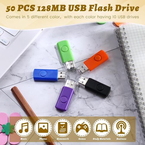 Kanayu 50 Pcs Flash Drives 128MB USB Flash Drive Thumb Drives 2.0 USB Drives Suitable for Desktop Laptop Car Audio for External Storage and Backup, 5 Colors, Not 128GB in Saudi Arabia