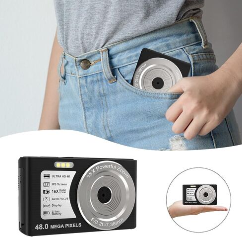 48MP 16X Digital Camera,4K Kids Digital Camera 32GB Micro SD Card and 2 Batteries,Suitable Gift for Teenagers or Your Friends in Kuwait