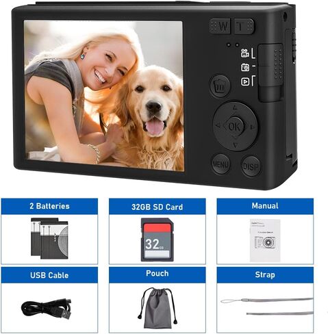 48MP 16X Digital Camera,4K Kids Digital Camera 32GB Micro SD Card and 2 Batteries,Suitable Gift for Teenagers or Your Friends in Kuwait