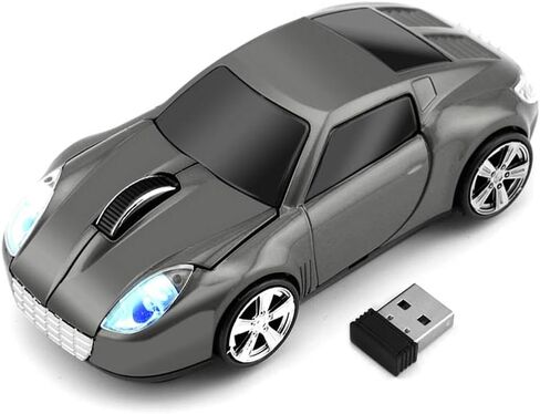 ECOiNVA لسيارة Tesla Roadster اللاسلكية الرياضية على شكل سيارة ماوس الفئران والكمبيوتر المحمول والكمبيوتر المحمول والفأرة الضوئية 2.4 جيجا هرتز وجهاز استقبال USB AA يعمل ببطارية AA وسطح لامع وإضاءة LED (أزرق) in Kuwait