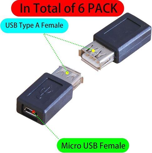 LGDehome 6 Pack USB 2.0 A Female to Micro USB Female Adapter Converter Connector Support Data Sync & Charging in Saudi Arabia