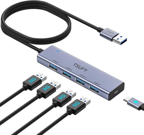 USB 3.0 HUB, TSUPY USB Splitter with 5 USB Ports and 4ft Extended Cable,Ultra-Slim Aluminium Data Hub Multi USB 3.0 Adapter HUB for Laptop,MacBook,PC, Printer, Mobile HDD and More in Kuwait