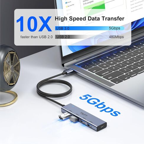 USB 3.0 HUB, TSUPY USB Splitter with 5 USB Ports and 4ft Extended Cable,Ultra-Slim Aluminium Data Hub Multi USB 3.0 Adapter HUB for Laptop,MacBook,PC, Printer, Mobile HDD and More in Kuwait