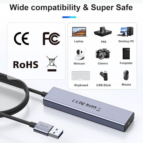 USB 3.0 HUB, TSUPY USB Splitter with 5 USB Ports and 4ft Extended Cable,Ultra-Slim Aluminium Data Hub Multi USB 3.0 Adapter HUB for Laptop,MacBook,PC, Printer, Mobile HDD and More in Kuwait