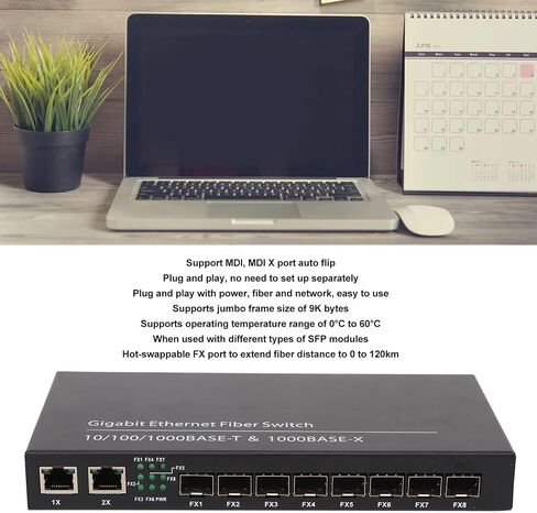 Gigabit Ethernet Fiber, Switch 8 Optical Port 2 Electrical Port Up to 120km, RJ45 Port SFP Fiber Media Converter, Efficient Transmission Router in Saudi Arabia