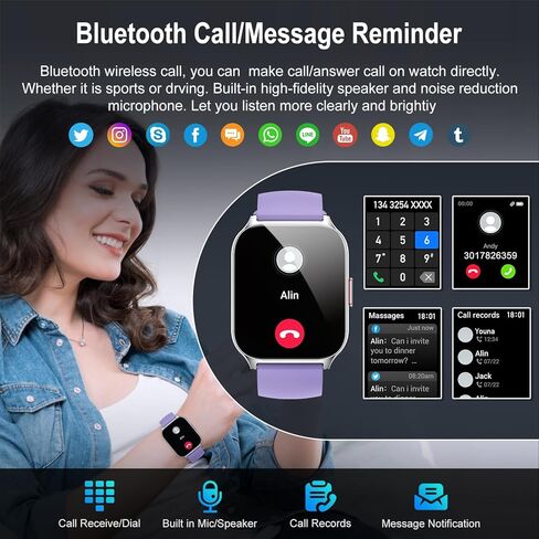 ساعة ذكية للرجال والنساء للياقة البدنية: (إجراء/الرد على المكالمة) ساعة ذكية بلوتوث لهواتف أندرويد وآيفون خارجية مقاومة للماء رقمية رياضية للجري ومتتبع صحي ومراقبة معدل ضربات القلب وعداد الخطوات in Kuwait