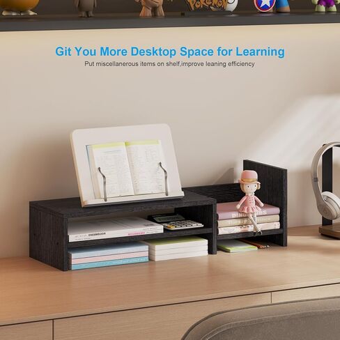 حامل شاشة كمبيوتر مكتبي من COOGOU مع مساحة تخزين، منظم حامل شاشة سطح مكتب صغير، حامل شاشة رف كمبيوتر أسود، حامل شاشة كمبيوتر زاوية بطبقتين مع حامل رف الكتب in Kuwait