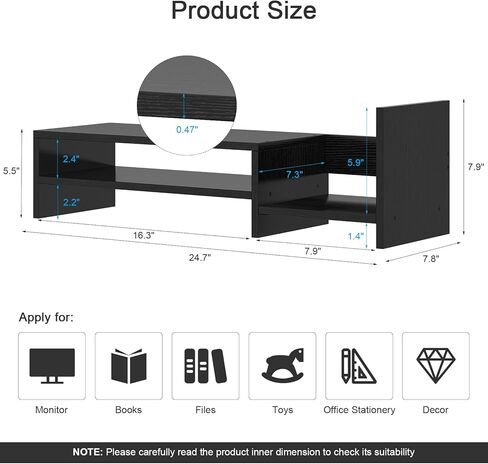 حامل شاشة كمبيوتر مكتبي من COOGOU مع مساحة تخزين، منظم حامل شاشة سطح مكتب صغير، حامل شاشة رف كمبيوتر أسود، حامل شاشة كمبيوتر زاوية بطبقتين مع حامل رف الكتب in Kuwait