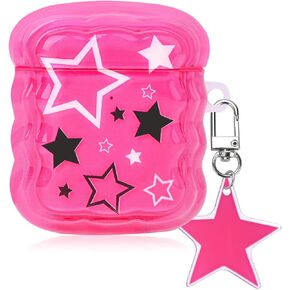 Mainrenka Cute Kawaii AirPod 2nd 1st Generation Case Pink Stars Aesthetic Design Compatible with Airpod Gen 2 & 1 Case for Girls and Women in Kuwait