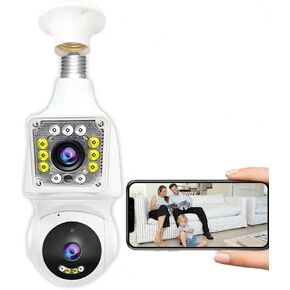 كاميرا مراقبة بمصباح كهربائي بعدسة مزدوجة 1080 بكسل، كاميرات مراقبة واي فاي 360 درجة PTZ 2.4G لاسلكية في الهواء الطلق في الأماكن المغلقة لأمن المنزل، رؤية ليلية ملونة، محادثة ثنائية الاتجاه، تتبع تلقائي، مقبس E27، تخزين سحابي وبطاقة SD in Kuwait