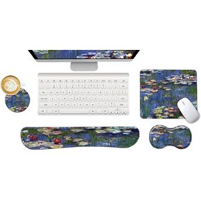 ToLuLu Keyboard Wrist Rest + Mouse Pad Set+ Mouse Wrist Rest Support Combo, Memory Foam for Easy Typing Pain Relief, 4Pcs Non-Slip Keyboard Mouse Pad Set for Home & Office,Grey Black Gold Marble