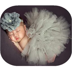 Baby Photography Props Boy Girl Photo Shoot Outfits Newborn Lovely Costume Tutu Dress Flower Headband (Mei Hong)