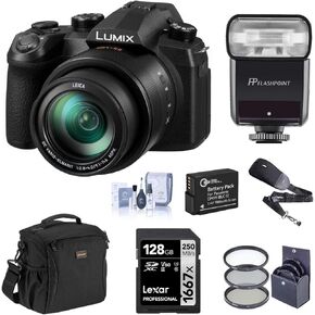 كاميرا باناسونيك LUMIX DC-FZ1000 II 20.1 ميجابكسل رقمية مع مجموعة عدسات Leica DC مقاس 25-400 مم f/2.8-4 مع فلاش بوينت زووم-ميني TTL R2، وبطاقة SD سعة 128 جيجابايت، وحقيبة، وبطارية إضافية، ومجموعة مرشح وملحقات in Kuwait
