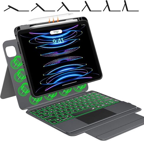 حافظة لوحة المفاتيح MoKo تناسب iPad Air 5th/4th Gen 10.9 2022/2020/iPad Pro 11 2021/2020/2018، غلاف خلفي مغناطيسي قابل للفصل مع حامل أقلام رصاص، لوحة مفاتيح بإضاءة خلفية مع حامل، لوحة تتبع، تنبيه/غفو تلقائي، أسود in Saudi Arabia