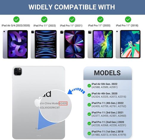 حافظة لوحة المفاتيح MoKo تناسب iPad Air 5th/4th Gen 10.9 2022/2020/iPad Pro 11 2021/2020/2018، غلاف خلفي مغناطيسي قابل للفصل مع حامل أقلام رصاص، لوحة مفاتيح بإضاءة خلفية مع حامل، لوحة تتبع، تنبيه/غفو تلقائي، أسود in Saudi Arabia
