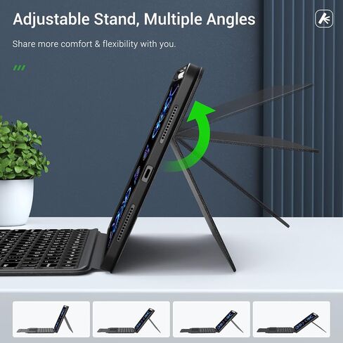 حافظة لوحة المفاتيح MoKo تناسب iPad Air 5th/4th Gen 10.9 2022/2020/iPad Pro 11 2021/2020/2018، غلاف خلفي مغناطيسي قابل للفصل مع حامل أقلام رصاص، لوحة مفاتيح بإضاءة خلفية مع حامل، لوحة تتبع، تنبيه/غفو تلقائي، أسود in Saudi Arabia