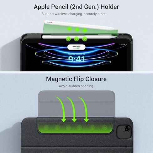 حافظة لوحة المفاتيح MoKo تناسب iPad Air 5th/4th Gen 10.9 2022/2020/iPad Pro 11 2021/2020/2018، غلاف خلفي مغناطيسي قابل للفصل مع حامل أقلام رصاص، لوحة مفاتيح بإضاءة خلفية مع حامل، لوحة تتبع، تنبيه/غفو تلقائي، أسود in Saudi Arabia
