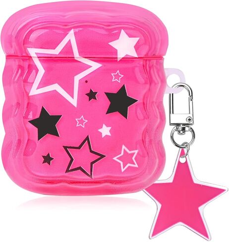 Mainrenka Cute Kawaii AirPod 2nd 1st Generation Case Pink Stars Aesthetic Design Compatible with Airpod Gen 2 & 1 Case for Girls and Women in Kuwait