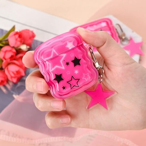 Mainrenka Cute Kawaii AirPod 2nd 1st Generation Case Pink Stars Aesthetic Design Compatible with Airpod Gen 2 & 1 Case for Girls and Women in Kuwait