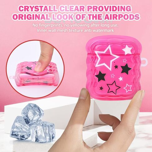 Mainrenka Cute Kawaii AirPod 2nd 1st Generation Case Pink Stars Aesthetic Design Compatible with Airpod Gen 2 & 1 Case for Girls and Women in Kuwait