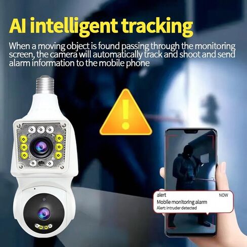 كاميرا مراقبة بمصباح كهربائي بعدسة مزدوجة 1080 بكسل، كاميرات مراقبة واي فاي 360 درجة PTZ 2.4G لاسلكية في الهواء الطلق في الأماكن المغلقة لأمن المنزل، رؤية ليلية ملونة، محادثة ثنائية الاتجاه، تتبع تلقائي، مقبس E27، تخزين سحابي وبطاقة SD in Kuwait