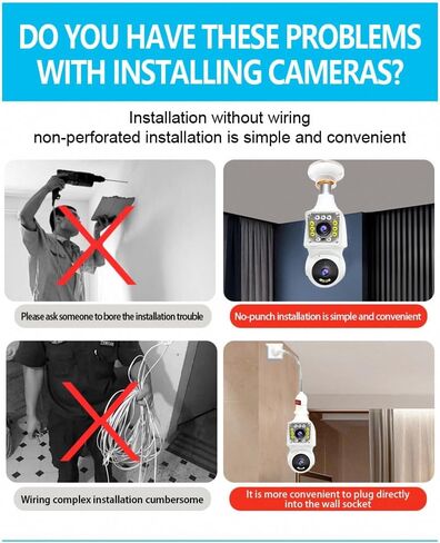 كاميرا مراقبة بمصباح كهربائي بعدسة مزدوجة 1080 بكسل، كاميرات مراقبة واي فاي 360 درجة PTZ 2.4G لاسلكية في الهواء الطلق في الأماكن المغلقة لأمن المنزل، رؤية ليلية ملونة، محادثة ثنائية الاتجاه، تتبع تلقائي، مقبس E27، تخزين سحابي وبطاقة SD in Kuwait