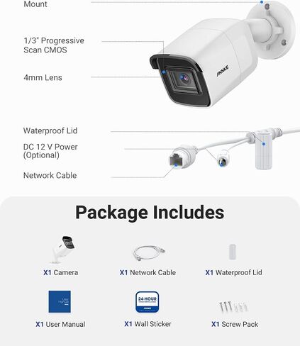 ANNKE 8MP UltraHD Outdoor Security IP Bullet PoE Camera, 4K PoE Cam with AI Human/Vehicle Detection, 4.0mm Lens, 100 FT EXIR 2.0 Night Vision, IP67 Weatherproof, Built-in Mic & SD Card Slot-White in Kuwait