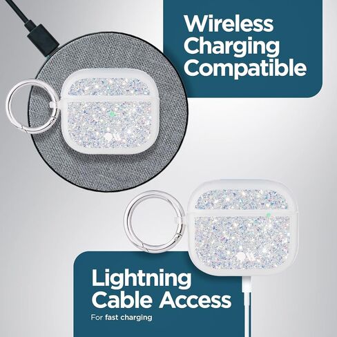 Case-Mate Airpods Case 3rd Generation w/Keychain Ring [Wireless Charging Compatible] Twinkle Stardust Cover for Apple Airpods 3rd Generation [Front LED Visible] Anti-Scratch Shockproof Cover in Kuwait