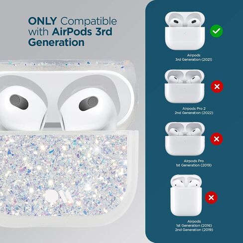 Case-Mate Airpods Case 3rd Generation w/Keychain Ring [Wireless Charging Compatible] Twinkle Stardust Cover for Apple Airpods 3rd Generation [Front LED Visible] Anti-Scratch Shockproof Cover in Kuwait