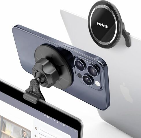 حامل كاميرا متواصل من pop-tech لشاشة الكمبيوتر المحمول MacBook Air Pro: حامل كاميرا ويب مغناطيسي للهاتف Magsafe iPhone 15 14 13 12 وحافظة Mag-Safe - حامل عرض مكتبي لنظام التشغيل iOS 16 Mac Notebook OS Ventura in Kuwait
