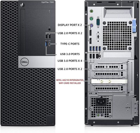 كمبيوتر Dell OptiPlex 7060 Tower كمبيوتر مكتبي Windows 11، i7-8700 3.2 جيجا هرتز، 32 جيجا DDR4 رام 512 جيجا SSD M.2 NVMe SSD، Intel AX210 مدمج WiFi 6e Bluetooth 5.3، سطح مكتب مجدد، HDMI، DVD-RW (متجدد) in Saudi Arabia