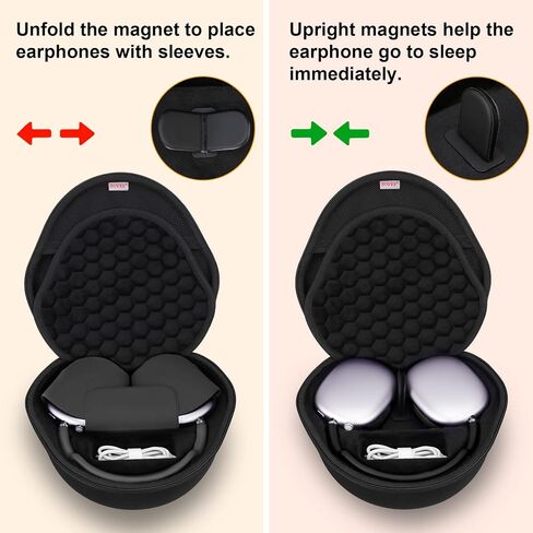 BOVKE Hard Carrying Case with Sleep Mode for Apple AirPods Max Wireless Over-Ear Headphones, AirPods Max Protective Portable Storage Bag with Mesh Pocket for Headphone Accessories, Black in Saudi Arabia