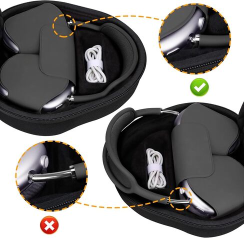 BOVKE Hard Carrying Case with Sleep Mode for Apple AirPods Max Wireless Over-Ear Headphones, AirPods Max Protective Portable Storage Bag with Mesh Pocket for Headphone Accessories, Black in Saudi Arabia