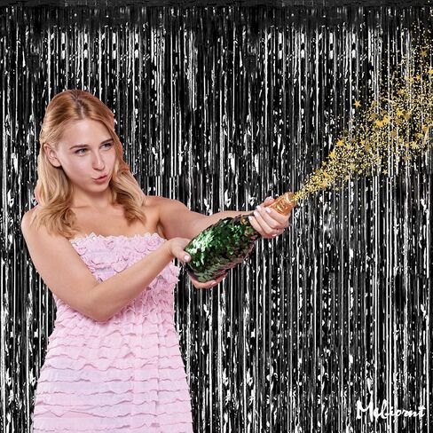4 Pack Pink Fringe Curtain Backdrop, 3.2Ft x 6.6Ft Metallic Tinsel Foil Fringe Streamers Curtains Background for Photo Booth Birthday Wedding Baby Shower Party Thanksgiving Christmas Decorations in Kuwait