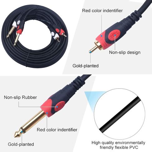 Devinal 1/4 to RCA Cable, Dual RCA to Dual 1/4 TS Interconnect Cable, Double 6.35mm Mono to 2 RCA/Phono Stereo Patch Cable Cord Adapter 25 Foot (7.5 Meters) in Kuwait