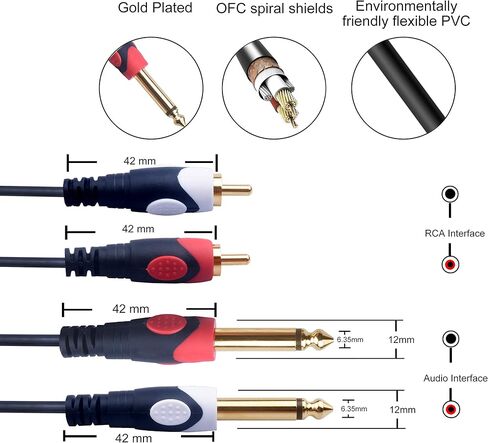 Devinal 1/4 to RCA Cable, Dual RCA to Dual 1/4 TS Interconnect Cable, Double 6.35mm Mono to 2 RCA/Phono Stereo Patch Cable Cord Adapter 25 Foot (7.5 Meters) in Kuwait