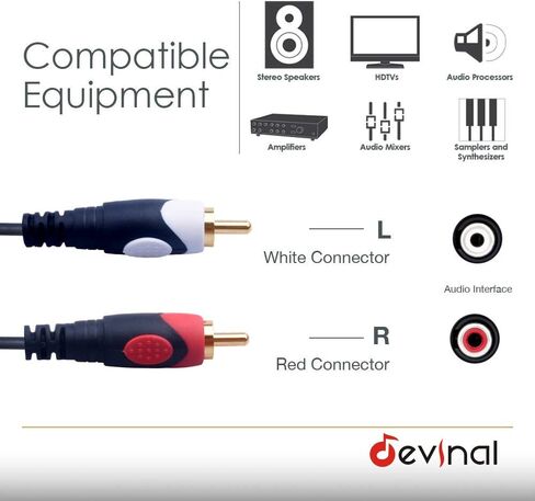 Devinal 1/4 to RCA Cable, Dual RCA to Dual 1/4 TS Interconnect Cable, Double 6.35mm Mono to 2 RCA/Phono Stereo Patch Cable Cord Adapter 25 Foot (7.5 Meters) in Kuwait