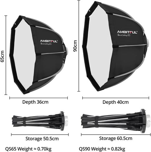AMBITFUL QS65 65 سم/26 QS90/35.4 بوصة محمول سريع التركيب مثمن على شكل قرص العسل شبكة شريط سوفت بوكس ​​صندوق شريط للصور ستروب ستوديو فلاش سوفت بوكس ​​بوينز ماونت (QS65) in Kuwait