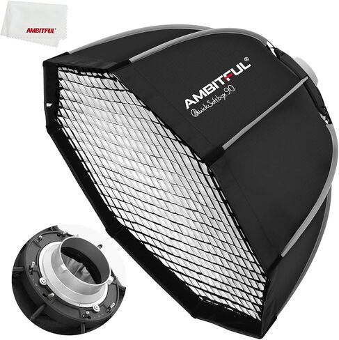 AMBITFUL QS65 65 سم/26 QS90/35.4 بوصة محمول سريع التركيب مثمن على شكل قرص العسل شبكة شريط سوفت بوكس ​​صندوق شريط للصور ستروب ستوديو فلاش سوفت بوكس ​​بوينز ماونت (QS65) in Kuwait