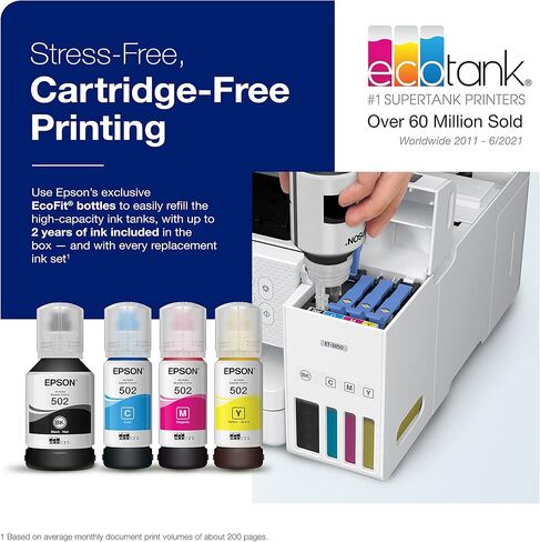 Epson EcoTank ET-3843 Wireless Color All-in-One Cartridge-Free Supertank Printer with Scanner, Copier, ADF and Ethernet-for The Ultimate Home Office, White in Saudi Arabia