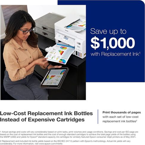 Epson EcoTank ET-3843 Wireless Color All-in-One Cartridge-Free Supertank Printer with Scanner, Copier, ADF and Ethernet-for The Ultimate Home Office, White in Saudi Arabia