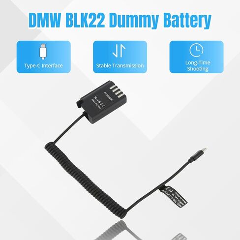 كابل USB C للبطارية الوهمية، DMW DCC17 DC مقرنة ترقية فك التشفير من النوع C كبل طاقة زنبركي، طقم محول طاقة تيار متردد للشحن السريع PD لكاميرات Lumix S5 DCS5 DCS5K GH5M2 GH6 in Kuwait