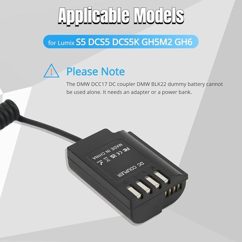 كابل USB C للبطارية الوهمية، DMW DCC17 DC مقرنة ترقية فك التشفير من النوع C كبل طاقة زنبركي، طقم محول طاقة تيار متردد للشحن السريع PD لكاميرات Lumix S5 DCS5 DCS5K GH5M2 GH6 in Kuwait