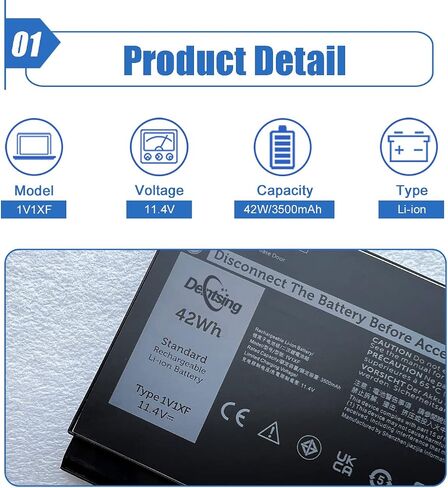 Dentsing 1V1XF Laptop Battery Compatible with Dell Latitude 5400 5410 5500 5510 Precision 3540 3550 Inspiron 7590 7591 7791 2-in-1 Series Notebook 01V1XF XV8CJ R8D7N 4GVMP 11.4V 42Wh/3500mAh 3-Cell in Saudi Arabia